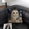 Owl Painting Cushion Cover Natural Linen Organic Fabric Double-Sided Printing Sofa Home Decor Gift Pillow Case