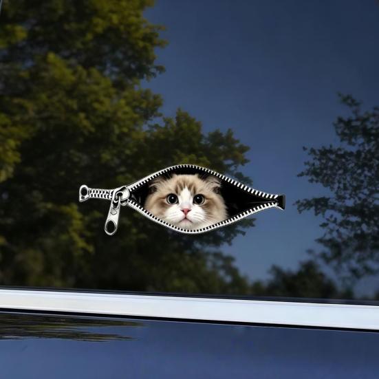 Car Stickers Zipper Cat Shape Adhesive Waterproof Scratch Cover Stickers Durable Car Decals for Cars Electric Vehicles Windows