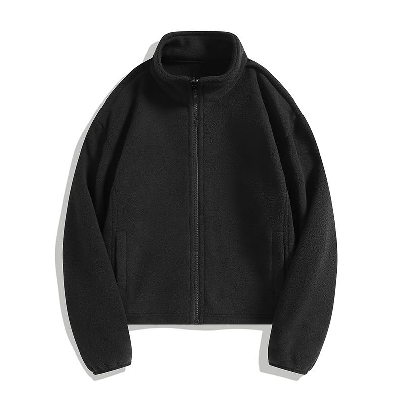 Women's Short Fleece Jacket for Autumn and Winter Outdoor Sports with Thick Fleece, Double-sided Fleece Cardigan Top