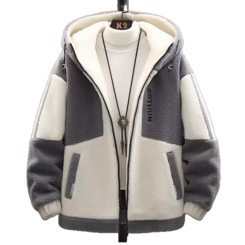 Heren Winter Lamswollen Jas met Capuchon - Dik, Warm, Trendy, Veelzijdig, Geborduurde Ritsjas