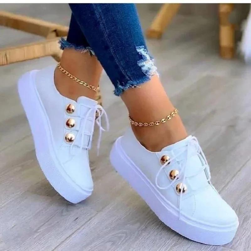 Baskets blanches décontractées pour femmes, chaussures d'automne en cuir Pu à la mode vulcanisées, chaussures décontractées à plateforme pour femmes Zapatillas De Mujer