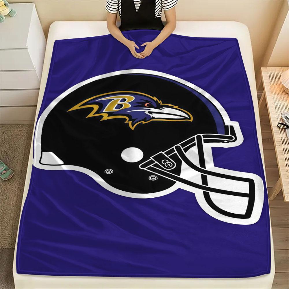 BAL Ravens Printed Flannel Blanket, soft throw for bedroom sofa, washable, fan merchandise, great gift.