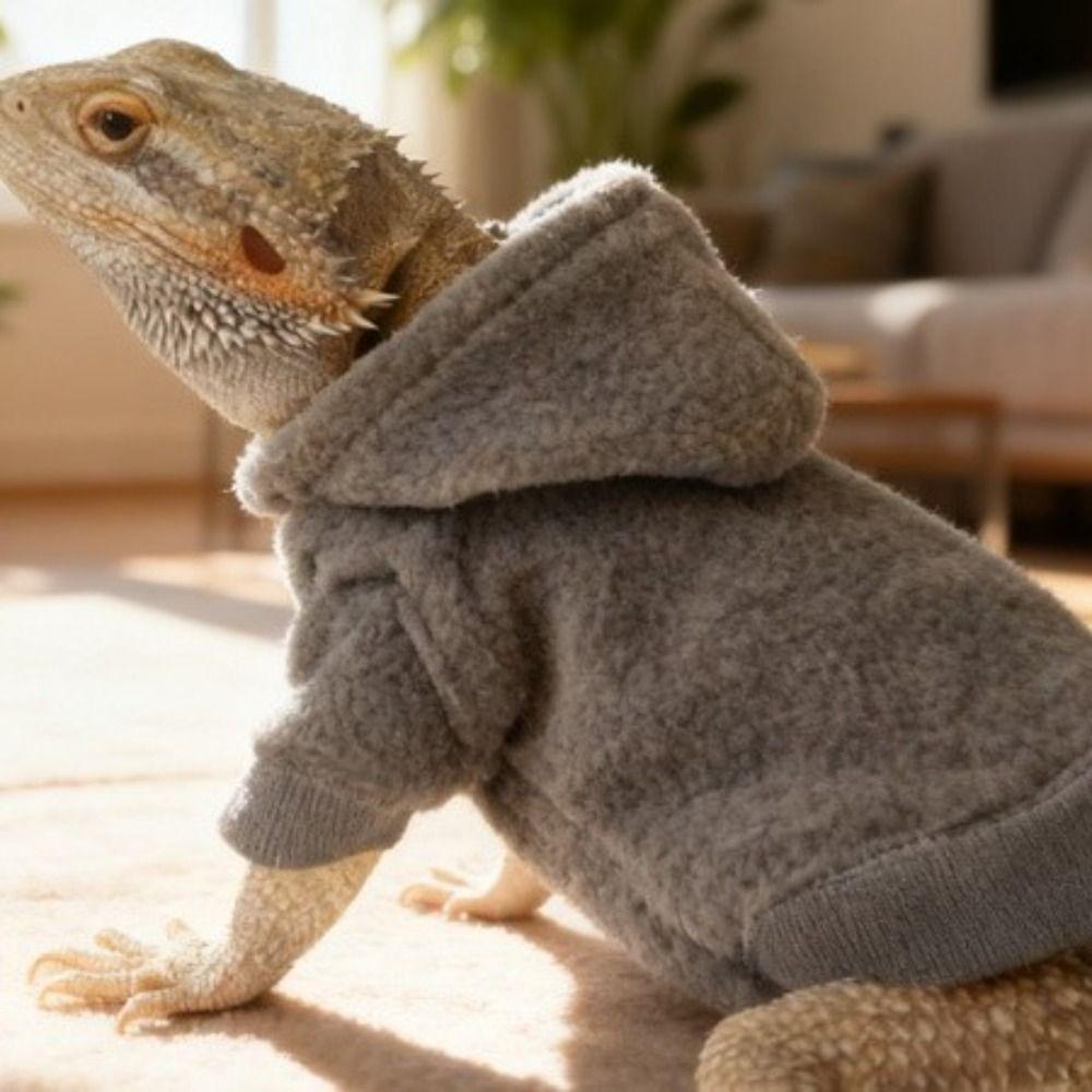 Ferret Hoodie Warm Lizards Clothes Windproof Solid Color Bearded Dragon Hoodie Soft Pet Coat Jacket Photo Party