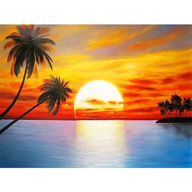 5D DIY Diamond Painting Sunset Seascape Dusk Full Square Diamond Home Decoration Painting Cross Stitch Kit Rhinestone Embroidery
