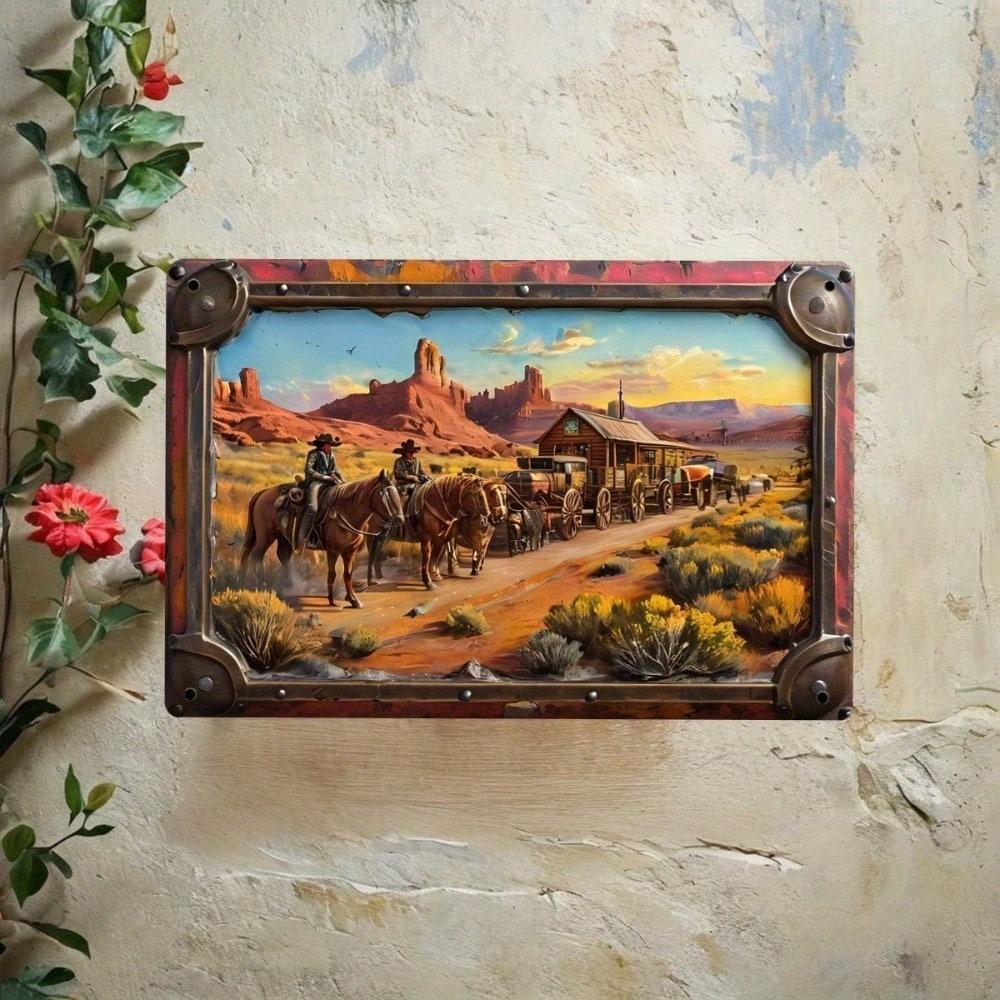 Plaque murale vintage en métal style cowboy, en fer forgé, idéale pour un bar, un café, un garage aménagé ou un bureau.