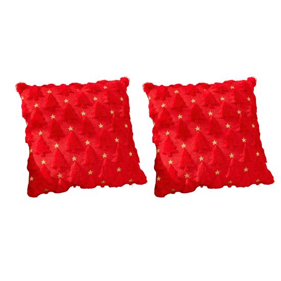2 Adet Atma Yastık Kılıfı Noel Ağacı Desenli Yumuşak Peluş Noel Yastık Kılıfları Kanepe Yatak Yıkanabilir Dekoratif Minder Kılıfları