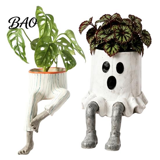 Durable Resin Succulent Holder 2Pcs Whimsical Hanging Leg Planter, Dangling Sitting Flower Pot for Planter Succulents, Funny Halloween Desktop