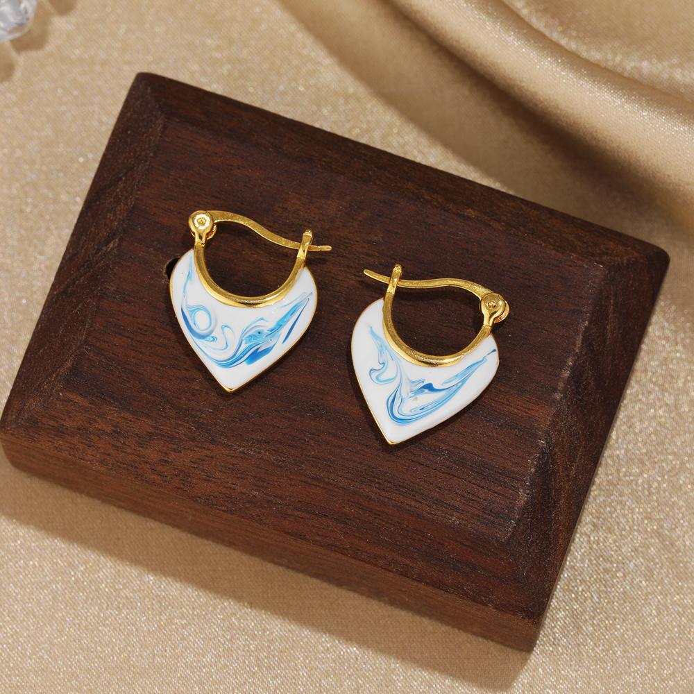 Creative Flower Enamel Heart Hoop Earrings Oil Drip Geometric Star Moon Round Shape Hoop Blue and White Porcelain Drop Jewelry G