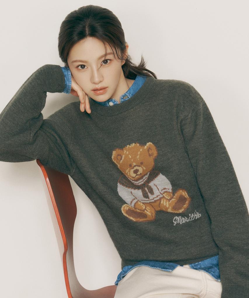 Malittepeulangsowajeobeo Doodle Bear Sweater Charcoal