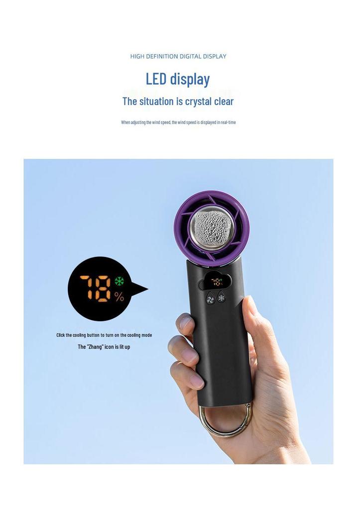 Portable High-Speed Cooling Handheld Fan: Long-Lasting, Foldable, USB Rechargeable, with Digital Display for Hiking