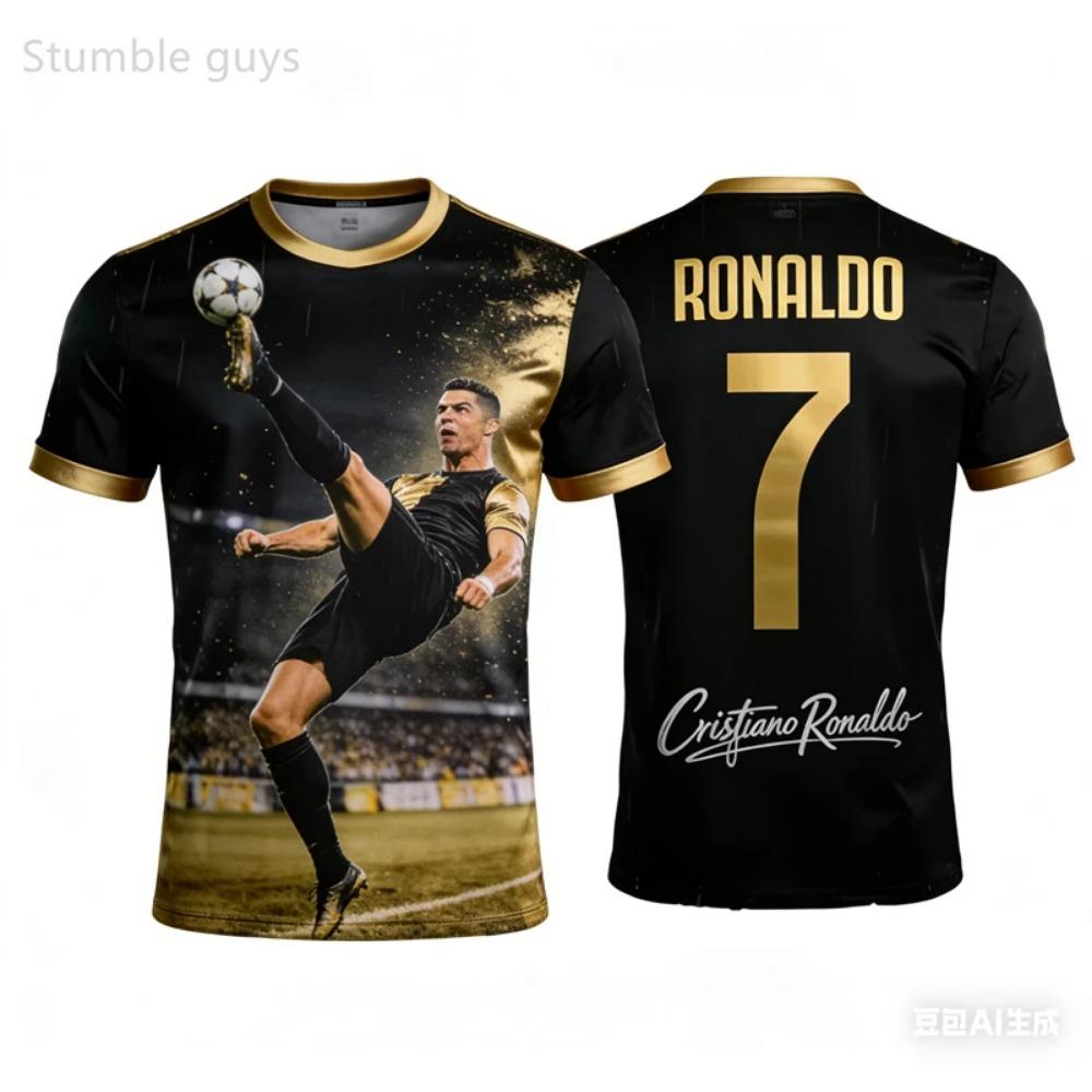 Men's Ronaldo T-shirt Quick Dry Breathable Outdoor Summer Street Sport Football Jersey Kids Boys Clothes