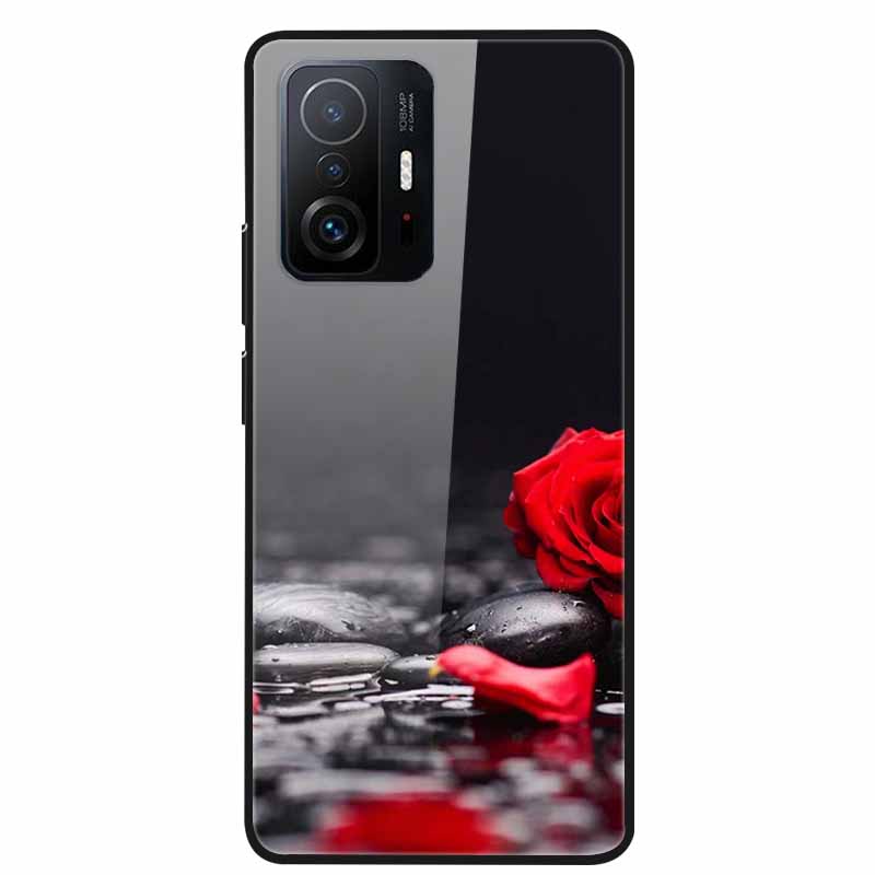 For Xiaomi 11T Pro Glass Case Hard Tempered Glass PC Cover Phone Case For Xiaomi Mi 11T 11 T Pro Shockproof Cartoon Funda Coque