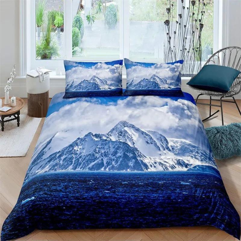 Snow Mountain Soft Duvet Cover Set Natural Lpluscape Warm Comforter Cover Microfiber Dream Waterfal Beding Set Twin King for Young Girls Ten