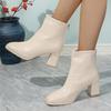 Mode Elegante Vierkante Neus Blokhak Enkellaarsjes voor Dames PU Leer Rits Achteraan Korte Laarsjes Dames Mode Hoge Hak Botas Mujer 2025