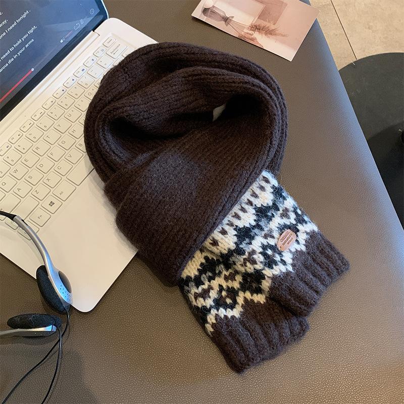Fair Island New Year's Knitted Wool Red Scarf Women's Winter New Korean Atmosphere Warm Scarf