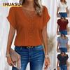 Women's Fashion Casual Solid Color Print Short Sleeve O Neck Blouses & Shirts