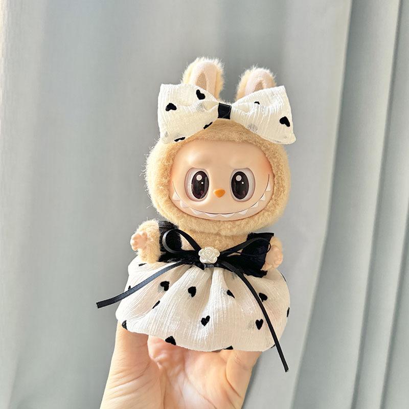 17cm Mini-Plüschtierpuppen Kleidung Outfit Zubehör für Korea Kpop Labubu Idol Rosa Helles Seidenband Prinzessinnen-Gaze-Rock Kleidung