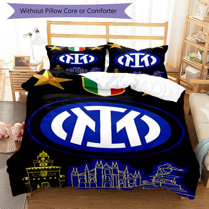 F.C. Internazionale Milano Printed Pattern Duvet Cover Set – Includes 1 Duvet Cover and 2 Matching Pillowcases Bedroom Decor Christmas Gifts
