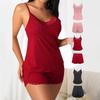 Pyjama d'été sexy tendance rouge en dentelle splicing pour femme - Style débardeur