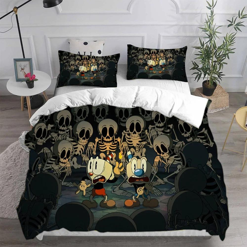 Housse de couette taie d'oreiller ensemble de literie dessin animé Cuphead Garçon Fille Enfants adultes Décoration de chambre à coucher Cadeau enfant Taille Simple Double