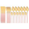 24Pcs Tableware Set for 6 Pink Matte 304 Stainless Steel Dinnerware Set Gold Dinner Cutlery Spoon Fork Knife Western Flatware