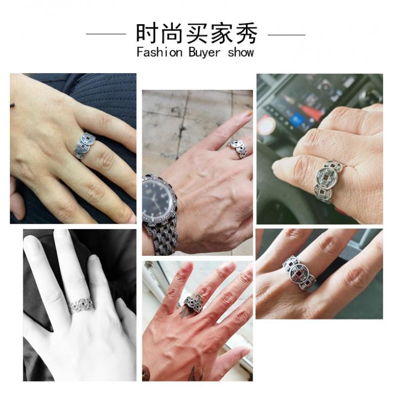 Adjustable Vintage Coin Ring Men Women Sterling Retro Style Finger Gift Accessory