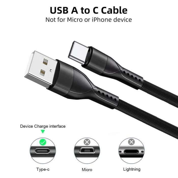 3 USB-C Fast Charging Cable 3A for Google Pixel 9 - 9 Pro - 8 - 8a - 8 Pro - 7 - 7a - 7 Pro - 6 - 6 Pro - Robust Nylon 1M Black
