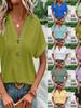 2025 Spring/Summer New Women's Fashion Casual Solid Button V-neck T-shirt for Women