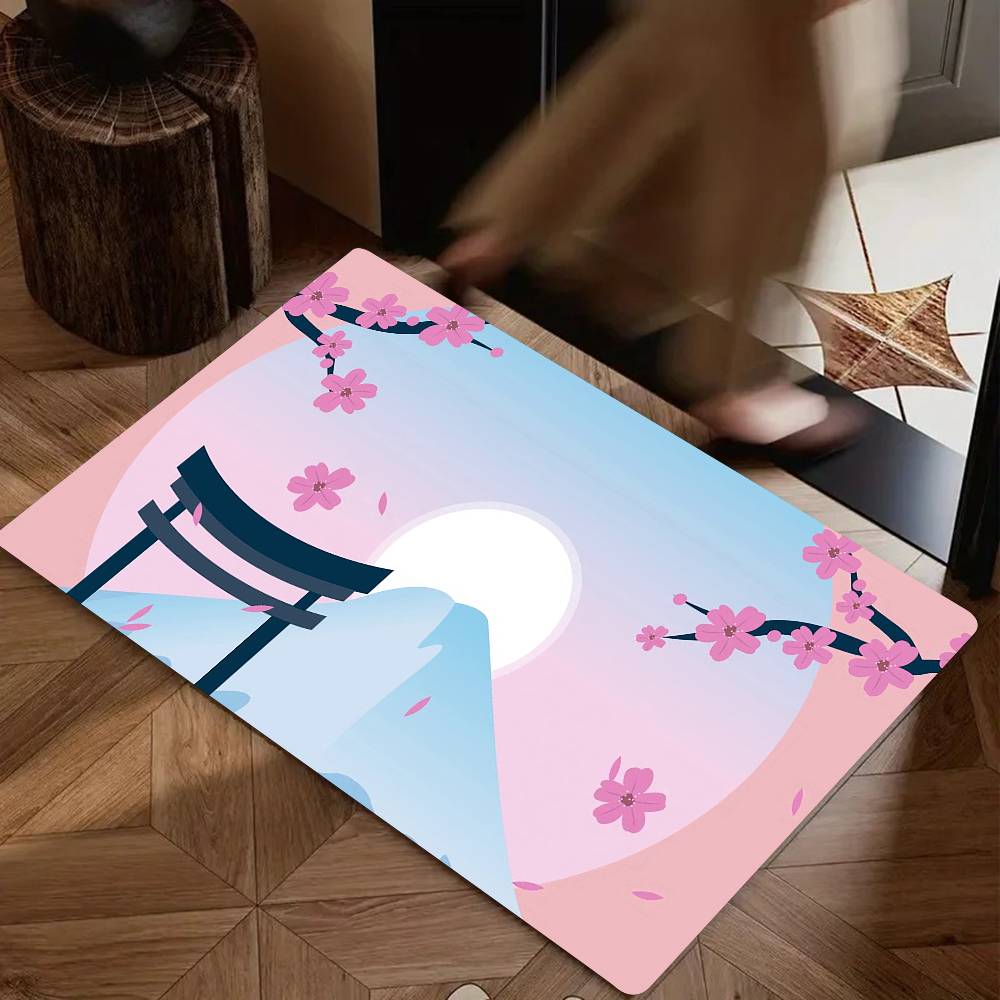 Tapete de Chão Flores de Cerejeira Monte Fuji Adequado Para Sala de Estar Cozinha Banheiro Tapete Antiderrapante Tapete de Pé Doméstico
