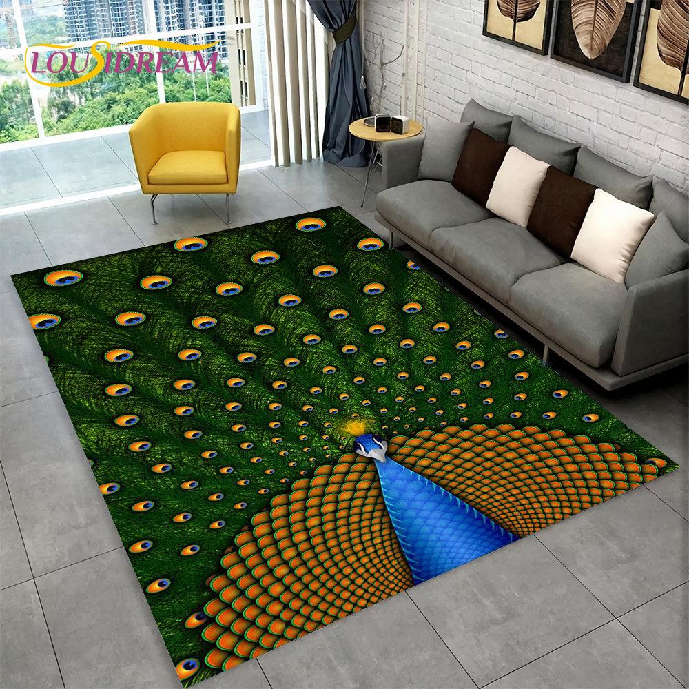 3D-Teppich mit exquisitem Pfauentier-Motiv, Teppich für Zuhause, Wohnzimmer, Schlafzimmer, Sofa, Fußmatte, Küchendekoration, rutschfeste Fußmatten