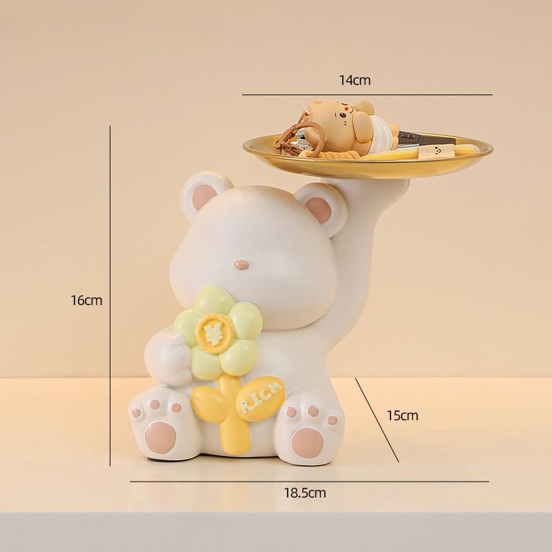 Creative Design Cute and Rich Flower Bear Entrance Home Key Storage Resin Ornaments Tabletop Living Room Nice Decoration Housewarming Gift