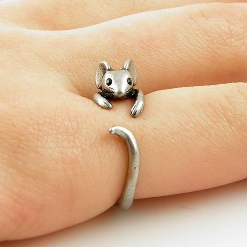 Punk Mouse Animal Wrap Ring Punk Mice Vintage Retro Rings For Women Anel Boho Chic Mouse Ring MEN Jewelry CLE