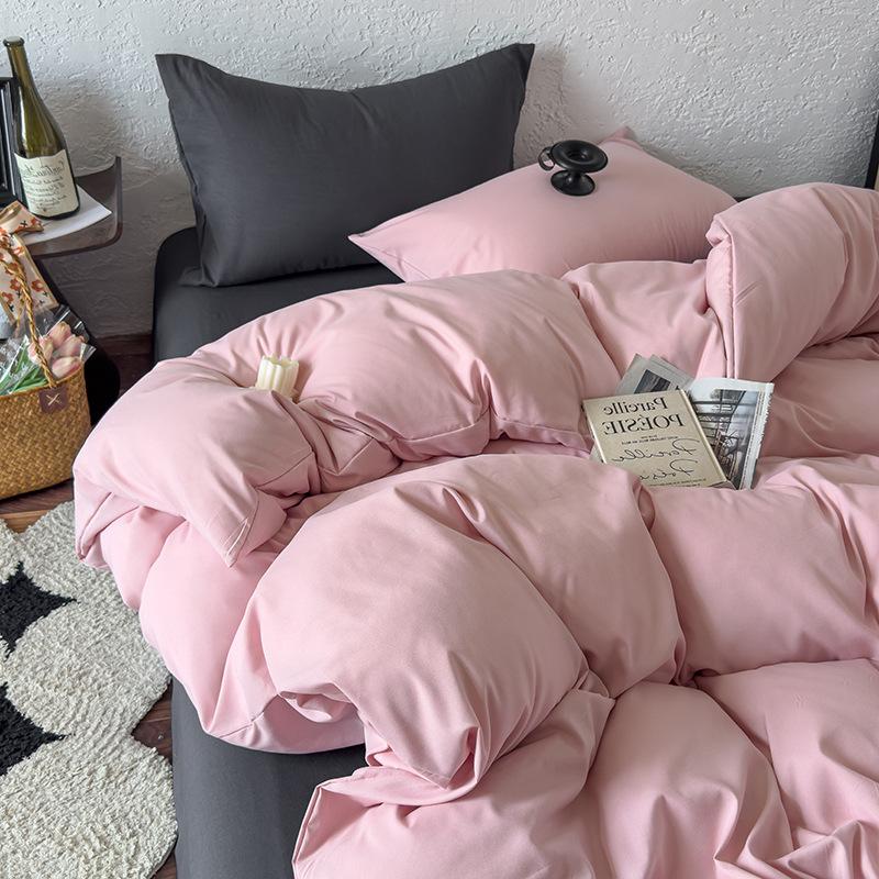 Solid color mixed and matched washed cotton 4-piece set bed sheet 4-piece bed hat four-piece set simple and comfortable