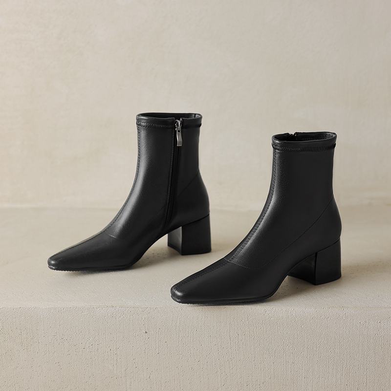 Krazing Pot Microfiber Winter Med Heels Chelsea Boots Women Zipper Size 43 Street Wear Stretch Ankle Boots