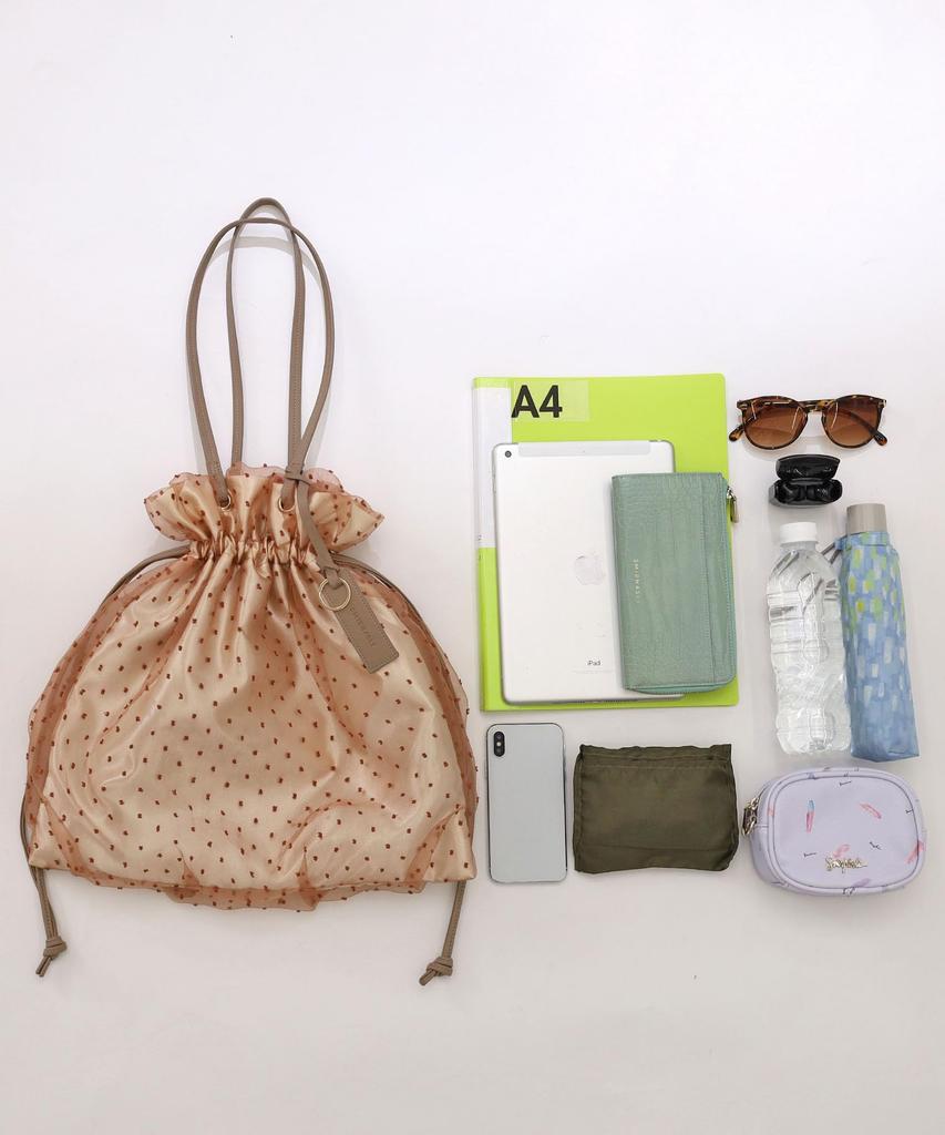 Samir Nasri Tulle Dot Drawstring Tote BagA4 Size Compatible, 2412211014, Beige (050)