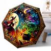 Witch On Broomstick At Night Portable Automatic Umbrella Folding Umbrella with 8 Ribs Durable Plastic & Iron for Women/Men Elegant Women's Umbrella
