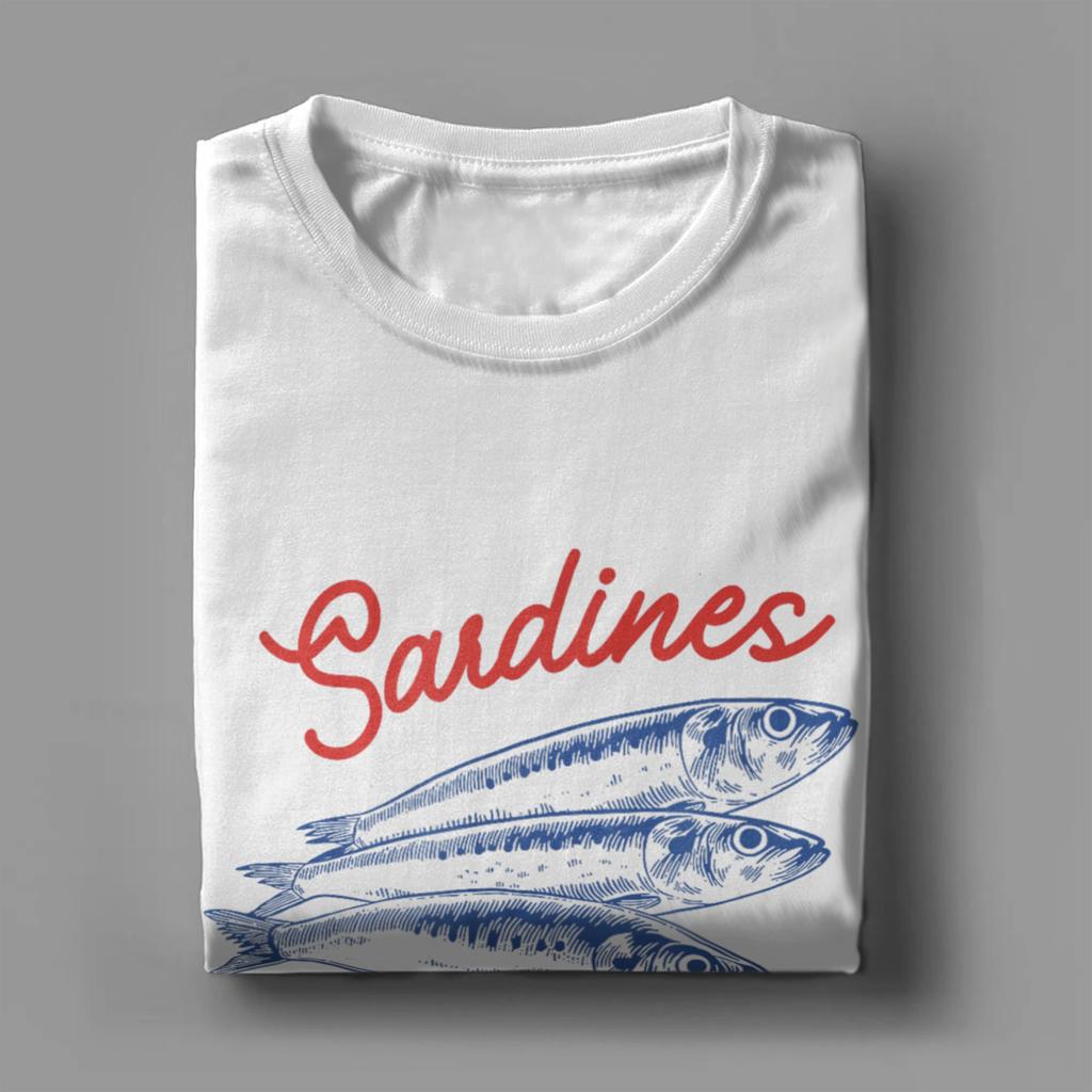 Men T-Shirts Les Sardines Fisherman Aesthetic Coastal Fish Fun Cotton Tee Shirt Short Sleeve T Shirt Crew Neck Tops Plus Size