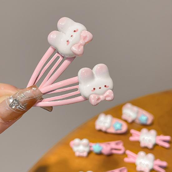 5Pcs Girls Hairpin Cartoon Bunny Star Decor Hair Clip No Scalp Side Bang Hair Pin Childlike Hair Accessories