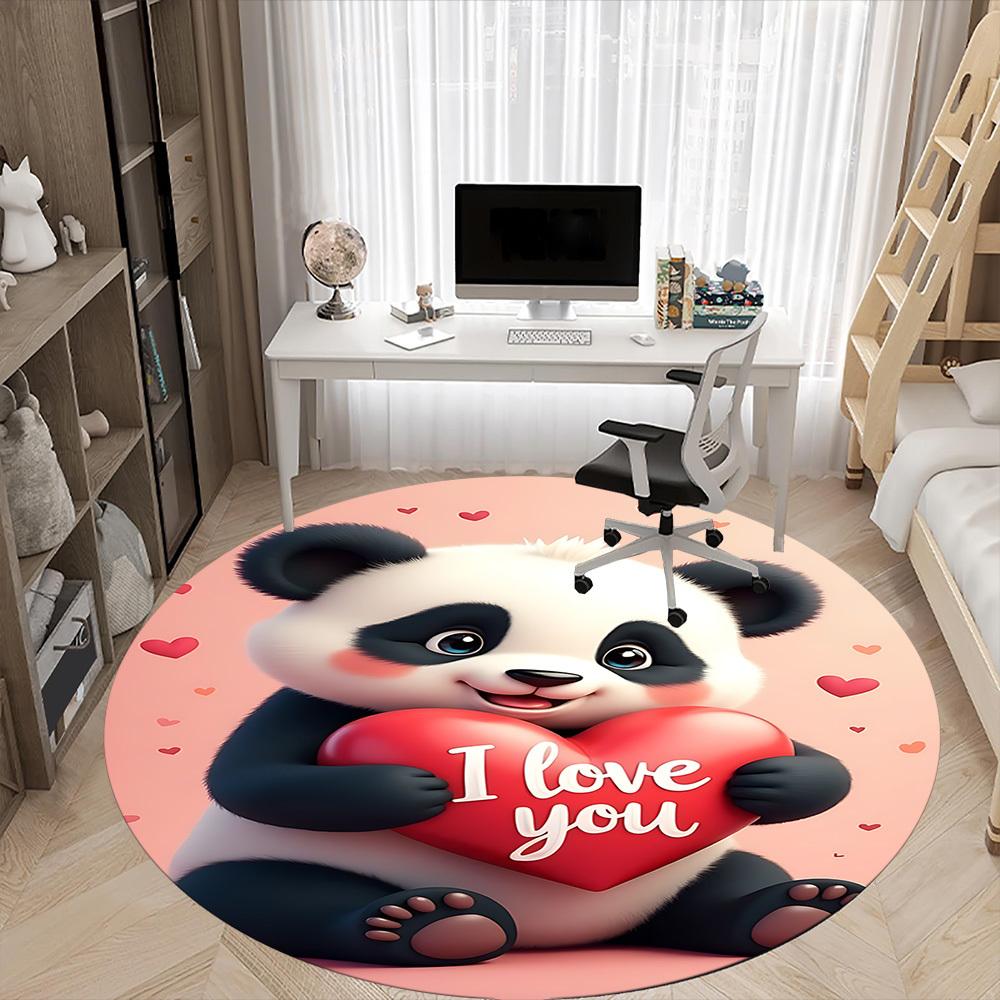 1PC Panda Heart Office Round Area Rug, Indoor Mat Suitable ForOffice, Under Office Chairs Bedroom Living Room Home Decor, Room Deco, f024