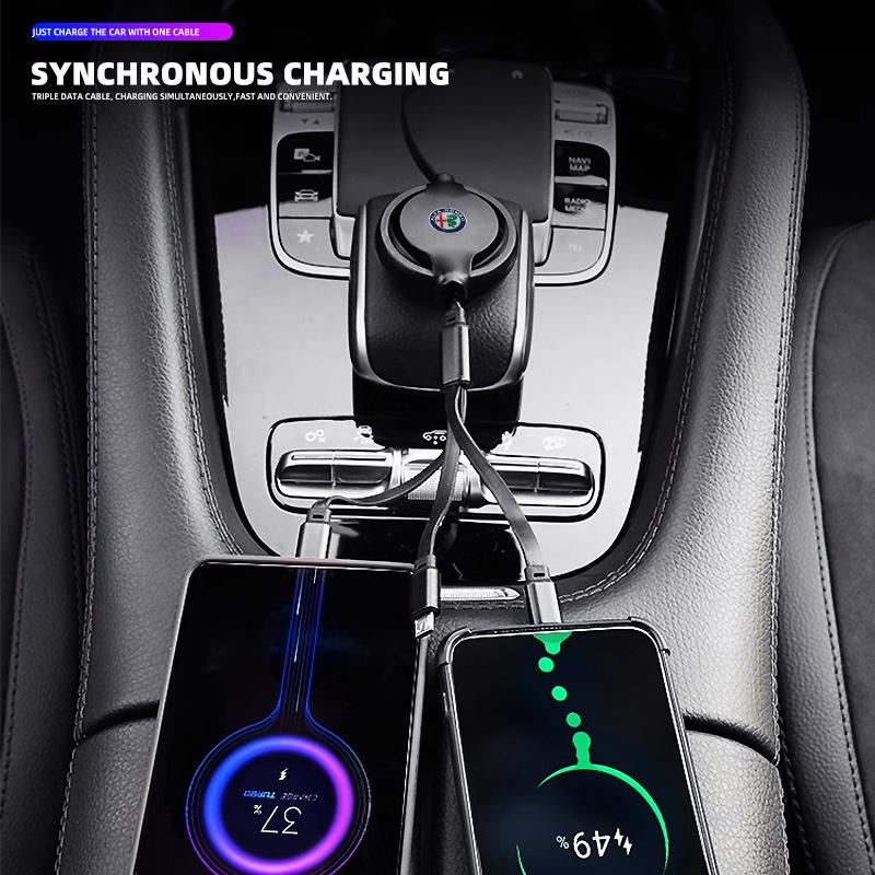 USB Type-C Fast Charging Cable 3in1 Telescopic Charger For Alfa Romeo 159 Giulietta 156 147 Giulia Mito GT Stelvio Spider Khg156