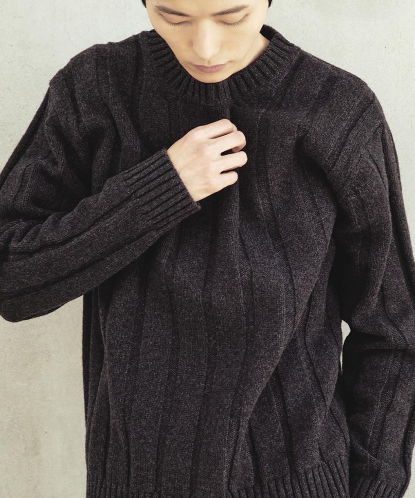 HORLISUN Meadow Wide Rib Crewneck Knit Melange Charcoal