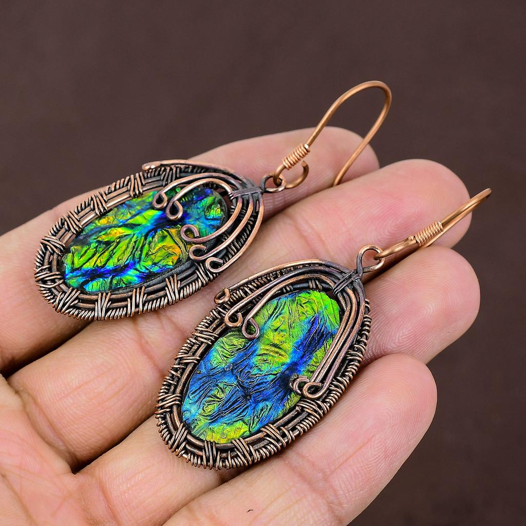 Abalone Shell Handmade Copper Wire Wrap Jewelry Earring 2.64 F0t37