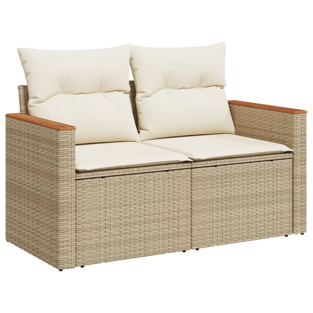 10 Piece Garden Sofa Set with Cushions Beige Poly Rattan