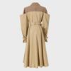Women's Mid-Length Two-Tone Patchwork Trench Coat with Suit Collar - Autumn Style Over-Knee Waist Coat Dress