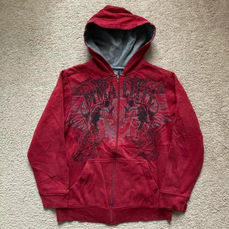Vintage MMA Elite Men's New Zipper Hoodie Best Selling Harajuku Hip Hop Skull Letter Graphics Extra Large Couple Street Wear