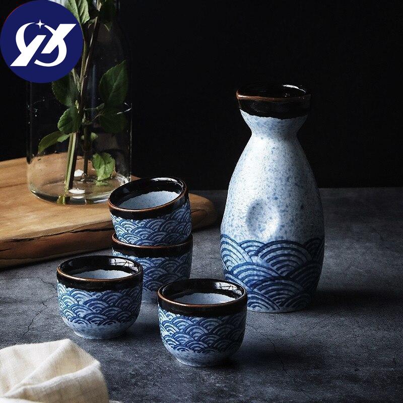 Japanese Simple Sake Wine Cups Ceramic Vintage Wine Bottle Flagon Liquor Spirits Mug Household Drinkware Bar Set
