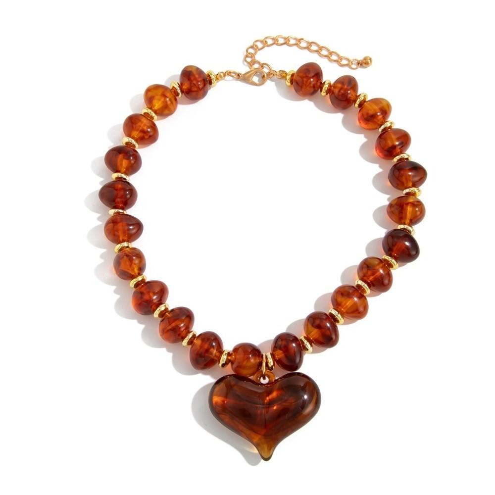 Versatile Heart Pendant Necklace Exaggerated Beaded Choker New Clavicle Chain Daily Wear