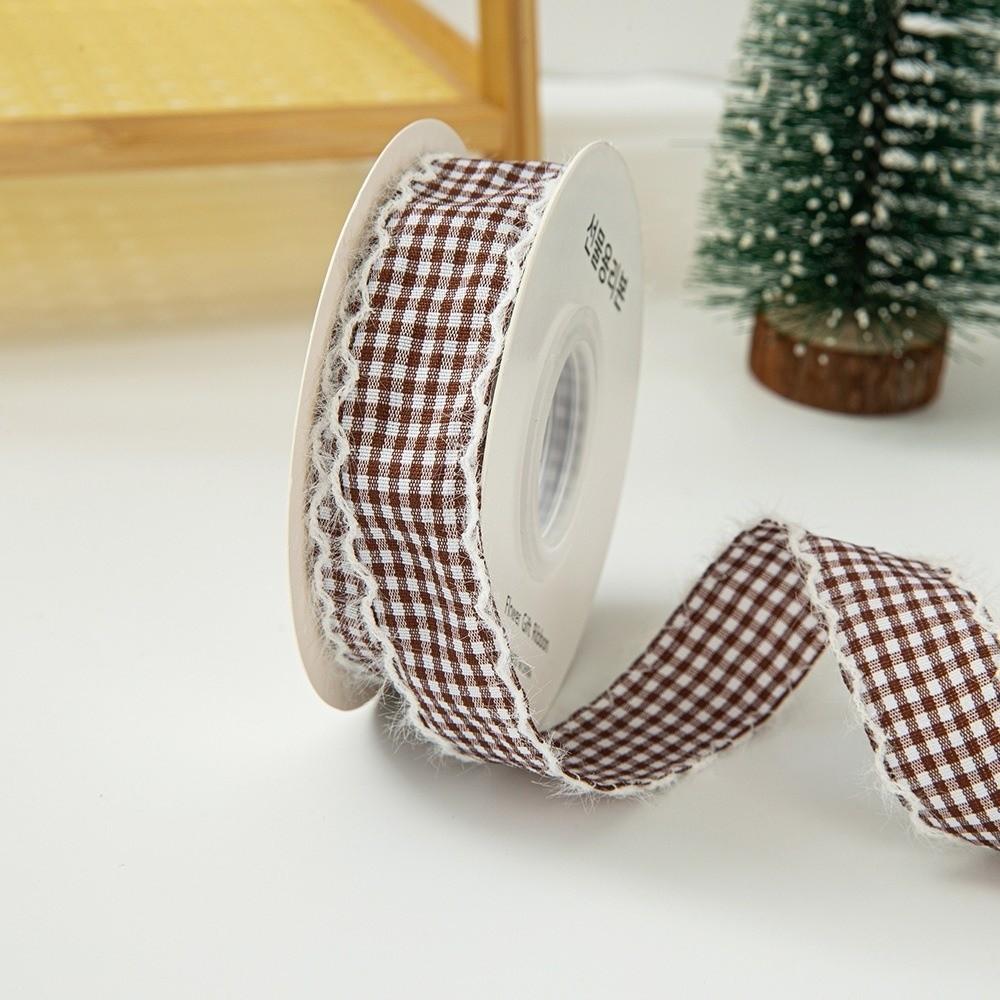 1cm Width Gingham Plaid Ribbon Frayed Edge Fabric Binding Tape Frayed Edge Ribbon  DIY Bow Craft