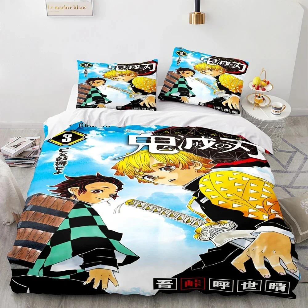 Set Biancheria da Letto Anime Demon Slayer Kamado Tanjirou Copripiumino Federa Piumone Matrimoniale King Queen Size Ragazzi Adulti A