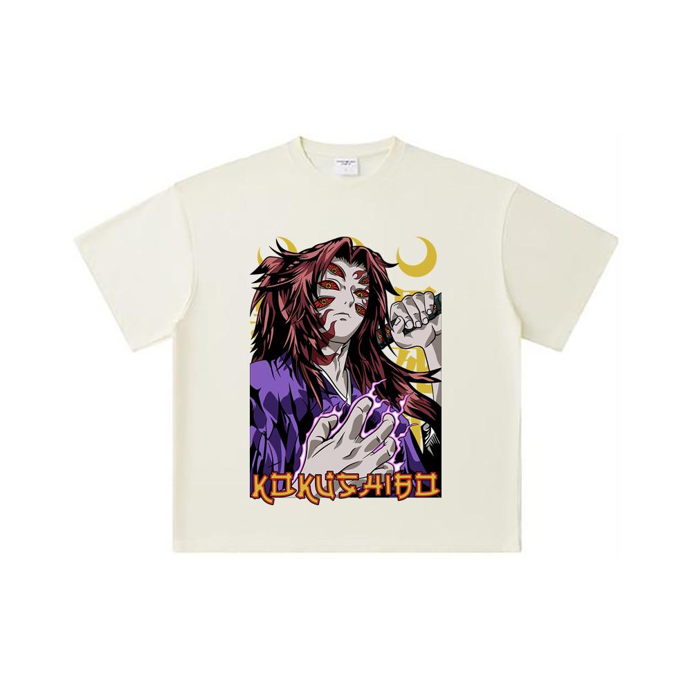 260 GSM Double Yarn 32 Count 100% Cotton Demon Slayer V105 Kokushibo Print Unisex Heavy Cotton T Shirt